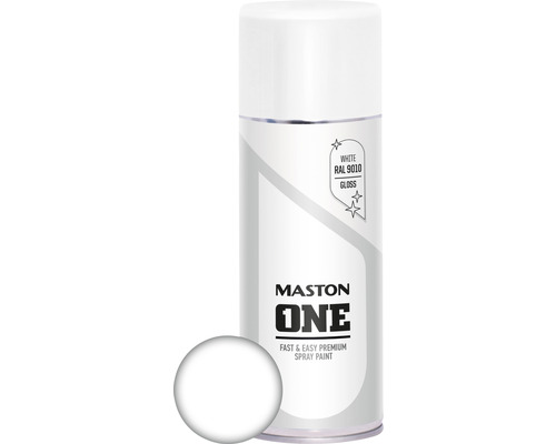 Laque à pulvériser ONE Maston brillant blanc 400 ml Bombe de peinture Maston One Blanc RAL 9010 brillant