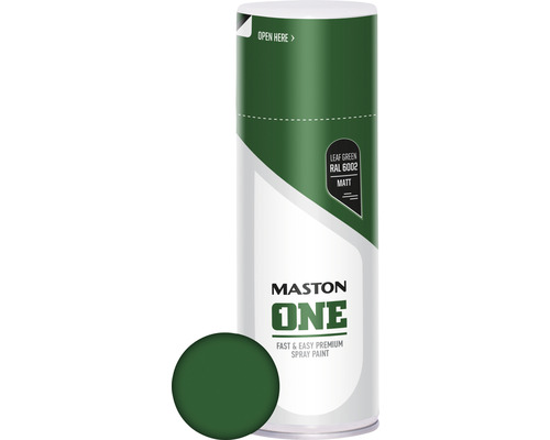 Peinture aérosol Maston ONE mat RAL 6002 vert feuillage 400 ml Peinture aérosol Mastson One vert feuille RAL 6002