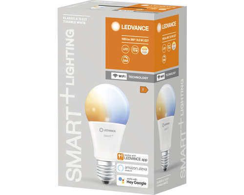 Emballage d''une lampe LED Ledvance Classic A 75 E27 Tunable White avec technologie Wifi