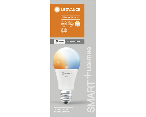 Lampe LEDVANCE avec 1055 lumens, 9,5 watts et culot E27, variable et avec technologie Wifi