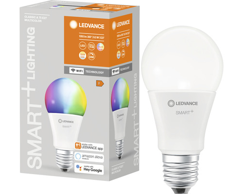 Ampoule LED Ledvance Smart WIFI à intensité lumineuse variable A75 E27/9,5W (75W) mat 1055 lm 2700- 6500 K RGBW