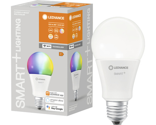 Ampoule LED Ledvance Smart Wifi à intensité lumineuse variable A100 E27/14W (100W) mat 1521 lm 2700- 6500 K RGBW