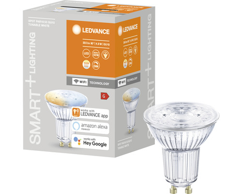 Ampoule réflecteur à LED Ledvance Smart WIFI à intensité lumineuse variable PAR16/PAR51 GU10/5W (40W) mat 350 lm 2700- 6500 K blanc chaud - blanc lumière du jour