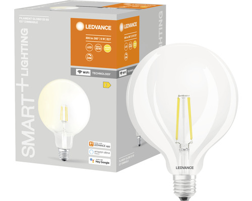 Ampoule globe LED Ledvance Smart WIFI à intensité lumineuse variable G125 E27/5,5W (60W) transparent 806 lm 2700 K blanc chaud