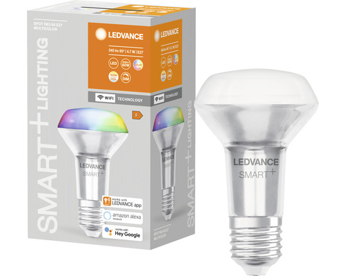 Ampoule réflecteur Ledvance Smart WIFI multicolore à intensité lumineuse variable R63 E27/6W(60W) mat 345 lm 2700 K blanc chaud