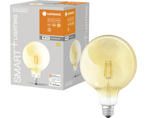 Ampoule globe LED Ledvance Smart WIFI à filament à intensité lumineuse variable G125 E27/6W(53W) or 680 lm 2400 K blanc chaud