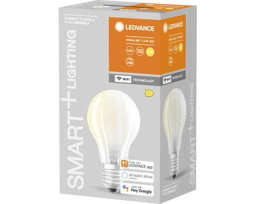 Lampe LED dimmable Ledvance Filament Classic A 75 E27 dans son emballage