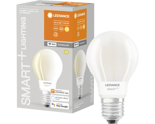 Ampoule LED Ledvance Smart WIFI à filament Classic à intensité lumineuse variable A67 E27/11W(100W) mat 1521 lm 2700 K blanc chaud