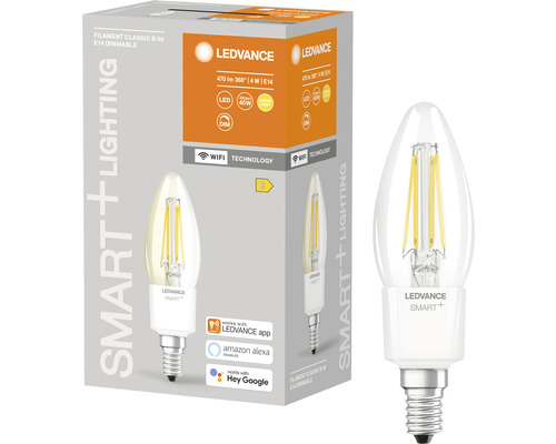 Ampoule flamme LED Ledvance Smart WIFI à filament à intensité lumineuse variable B40 E14/4W(40W) transparent 470 lm 2700 K blanc chaud