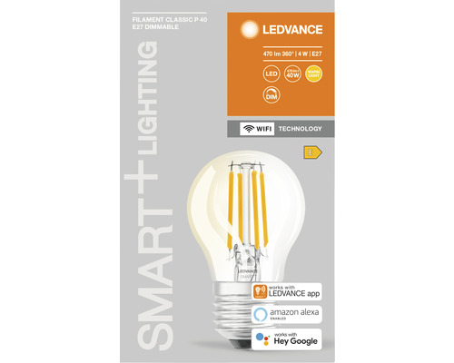 Lampe à filament LEDVANCE Classic P 40 E27 dimmable avec 470 lumens, 4 watts et classe d''efficacité énergétique E