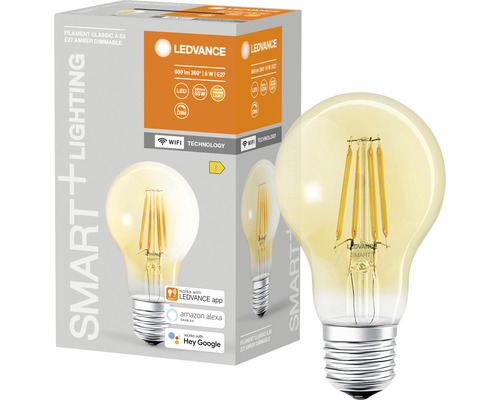 Ampoule LED Ledvance Smart+ Filament classique à intensité lumineuse variable A60 E27/6W(53W) gold 680 lm 2400 K blanc chaud Wi-Fi