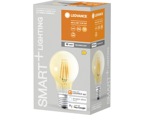 LEDVANCE Filament Classic A 53 E27 dimmbare Lampe in Produktverpackung