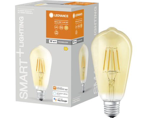 Ampoule LED Ledvance Smart WIFI à filament à intensité lumineuse variable ST64 E27/6W(60W) or 680 lm 2400 K blanc chaud