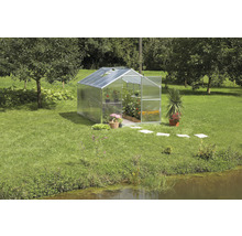 Serre de jardin avec plantes dans un jardin