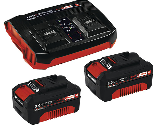 Akku Starter Set Einhell Power X-Change 2 x Akkus (3.0Ah) und Twincharger Ladegerät