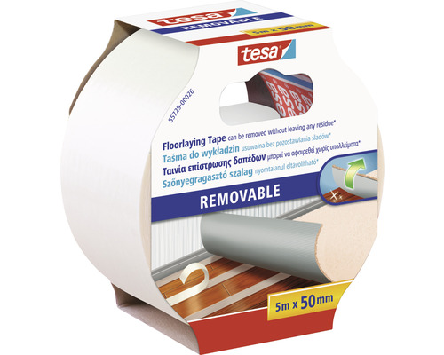 Tesa Verlegeband doppelseitiges Klebeband weiß 50 mm x 5 m Tesa Teppichverlegeband ablösbar, 5 Meter mal 50 Millimeter