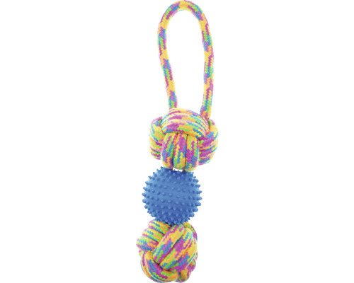 Jouet pour chien trait avec nœud et balle 30 x 8 x 8 cm choix de couleurs aléatoire Jouet pour chien en corde avec nœuds et balle