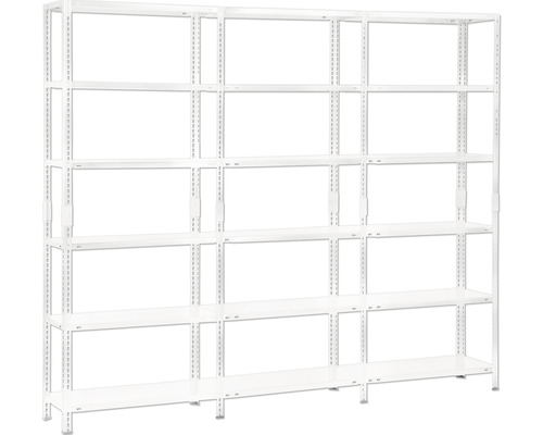 Étagère de base à enficher et 2 rayonnages annexes Schulte blanc 2300x3000x500 mm lot de 18 tablettes capacité de charge 1530 kg Étagère de base à enficher et 2 rayonnages annexes Schulte blanc 2300x3000x500 mm lot de 18 tablettes capacité de charge 1530 kg