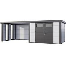 Gartenhaus Classico 3330 inkl. Lounge 3330 links mit Seitendach, Rück- und Seitenwand inkl. Fenster 691 x 318 cm weiß
