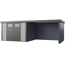 Gartenhaus Classico 3330 inkl. Lounge 3330 rechts mit Seitendach, Rück- und Seitenwand 691 x 318 cm lichtgrau