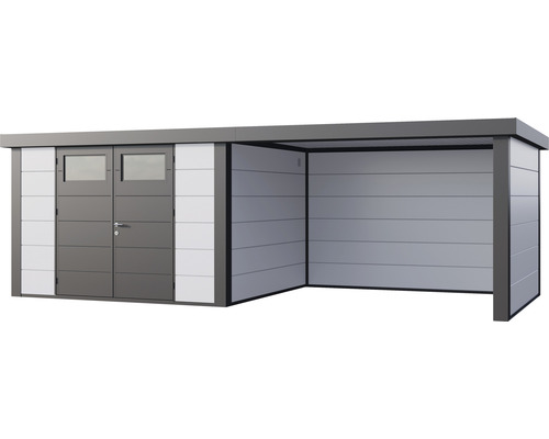 Gerätehaus mit Doppeltür und überdachter Fläche