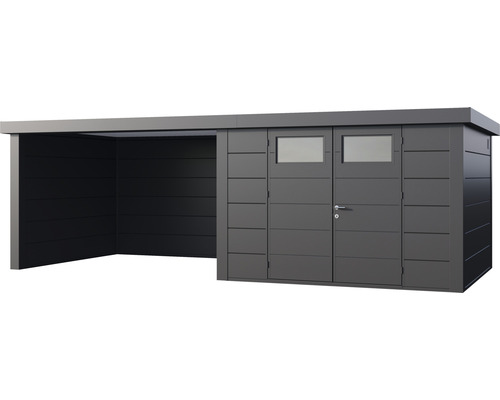 Abri de jardin métallique avec auvent intégré