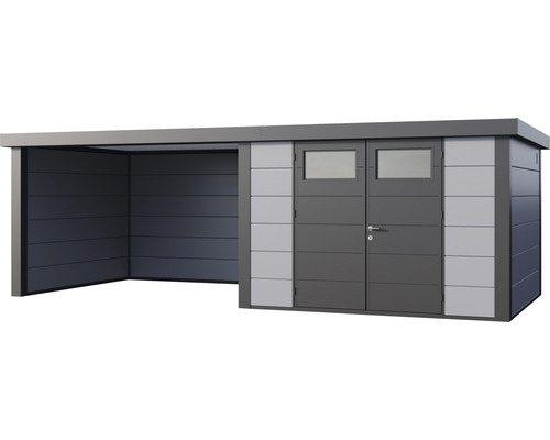 Abri de jardin avec double porte et annexe ouverte