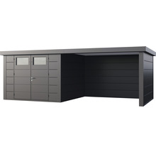 Gartenhaus Classico 3030 inkl. Lounge 3330 rechts mit Seitendach, Rück- und Seitenwand 662 x 318 cm granitgrau