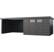 Gartenhaus Classico 3030 inkl. Lounge 3330 links mit Seitendach, Rück- und Seitenwand 662 x 318 cm granitgrau