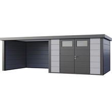Gartenhaus Classico 3030 inkl. Lounge 3330 links mit Seitendach, Rück- und Seitenwand 662 x 318 cm lichtgrau