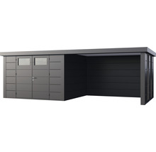 Gartenhaus Classico 3330 inkl. Lounge 3330 rechts mit Seitendach, Rück- und Seitenwand inkl. Fenster 691 x 318 cm granitgrau