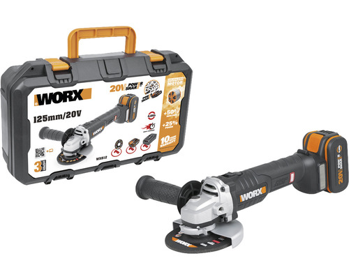 Meuleuse d''angle sans fil WORX 125 millimètres 20 volts avec mallette de transport