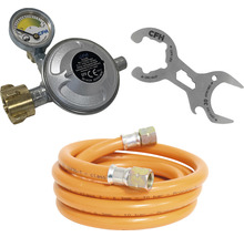 Gasdruckregler mit Gasschlauch und Schlüssel