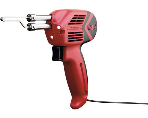 Pistolet à souder rouge avec gâchette noire et pointe argentée