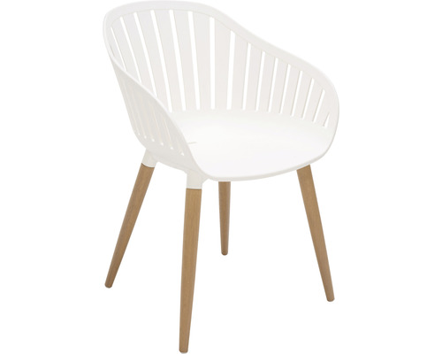 Chaise blanche avec accoudoirs et pieds en bois