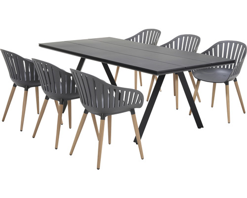 Table de jardin avec chaises Garden Place 6 places comprenant 6 chaises,table aluminium plastique WPC anthracite