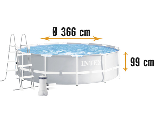 Ensemble de piscine tubulaire hors sol Intex Prism Rondo ronde Ø 366x99 cm avec épurateur à cartouche, échelle et tuyaux gris