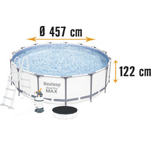 Ensemble de piscine tubulaire hors sol Bestway Steel Pro MAX™ ronde Ø 457x122 cm avec groupe de filtration à sable, échelle et bâche de recouvrement gris clair-thumb-0