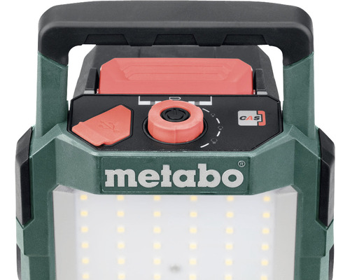 Metabo Logo auf einer Baustellenlampe
