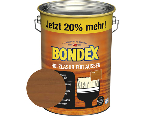 BONDEX Holzlasur teak 4,8 l (20 % Gratis!) Holzlasur für Aussenbereich im Teakfarbton von Bondex