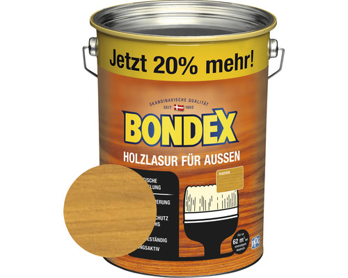 BONDEX Holzlasur kiefer 4,8 l (20 % Gratis!) Bondex Holzlasur für Aussen Kiefer, Holzschutzlasur im Eimer