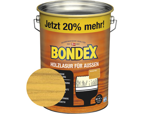 Bondex Holzlasur für Außen in Eiche hell, mit 20 Prozent mehr Inhalt, für wetterfesten Holzschutz im Außenbereich.