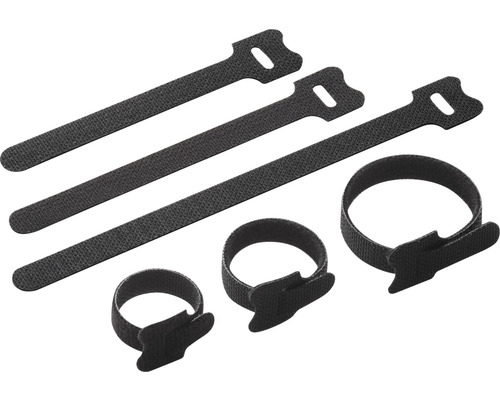 Kit de bande auto-agrippante 45 pces noir en 15x 100 / 150 / 200 x 12,5 mm
