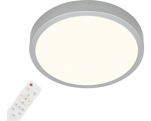 Plafonnier LED à intensité lumineuse variable 22 W 2900 lm 2700- 6500 K CCT Ø 38 cm Runa argent + ciel étoilé, fonction veilleuse, fonction mémoire, télécommande Plafonnier rond avec télécommande