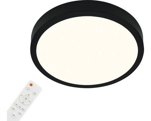 Plafonnier LED à intensité lumineuse variable 22 W 2900 lm 2700- 6500 K CCT Ø 38 cm Runa noir + ciel étoilé, fonction veilleuse, fonction mémoire, télécommande Plafonnier noir avec télécommande