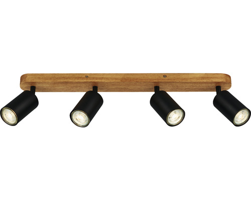 Spot de plafond bois/métal 4 ampoules L 550 mm Kullig noir