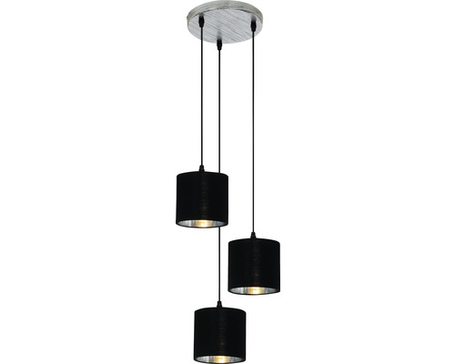 Hängelampe mit drei schwarzen Lampenschirmen
