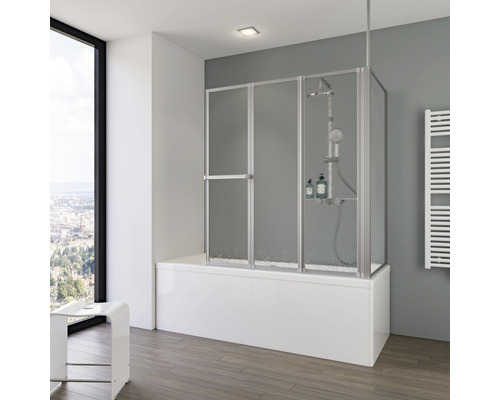 Pare-baignoire 3 parties avec paroi latérale SCHULTE Komfort 128,8 x 140 cm décor verre couleur du profilé aluminium D1603-B 01 01 140