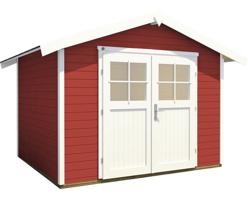 Rotes Gartenhaus mit Doppeltür