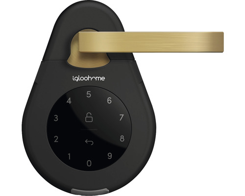 Logo Igloohome. Serrure de porte électronique avec clavier numérique.